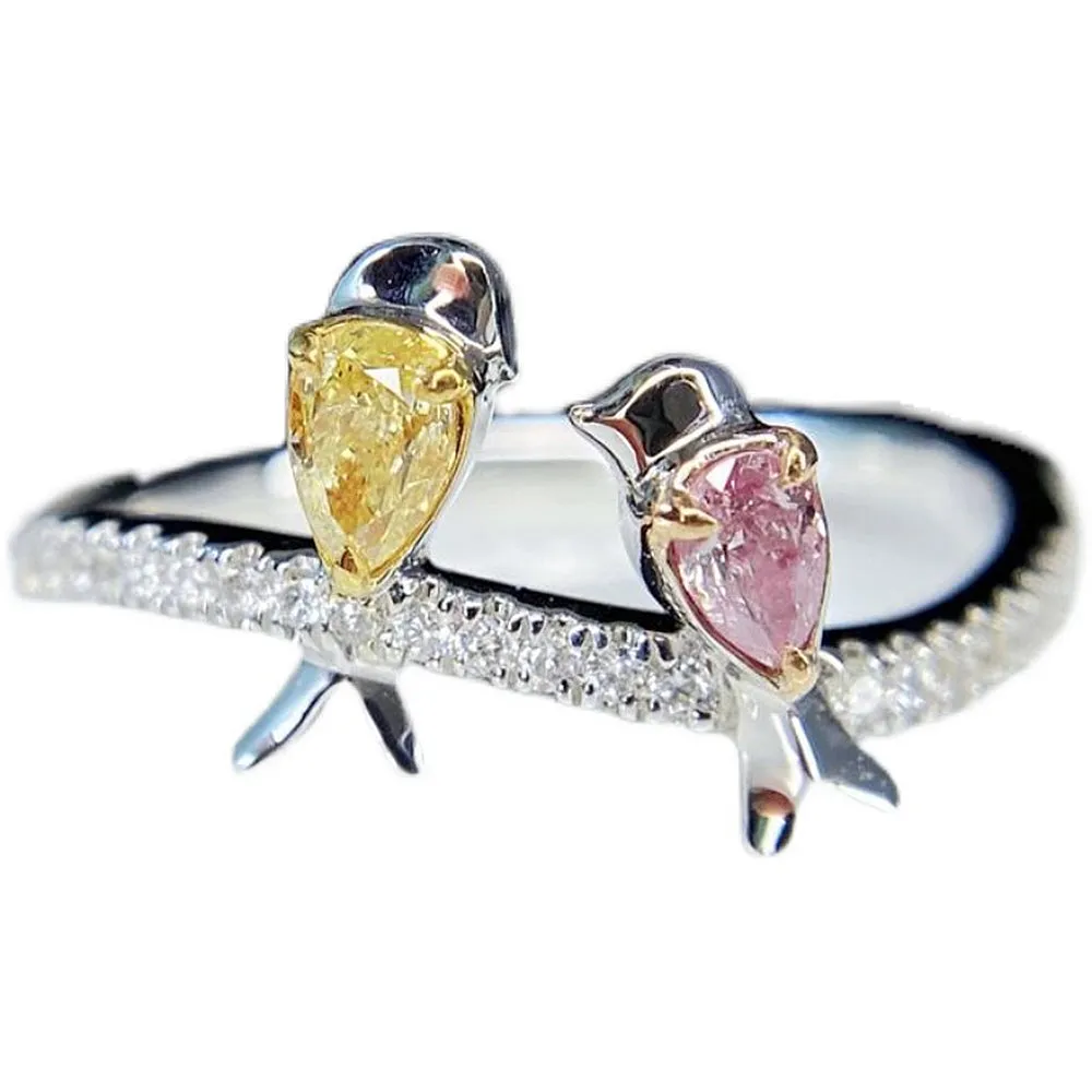 Pink Diamond and Yellow Diamond Love Birds Ring