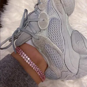 pink rhinestone anklet , luxury anklet , foot jewelry , anklet, gift for teens, gift for mom sister daughter ,pink anklet ,