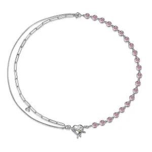 Pink Stone & Heart Shaped Molten Drop Necklace