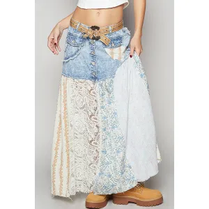 POL Clothing Woven Floral Print Mixed Skirt