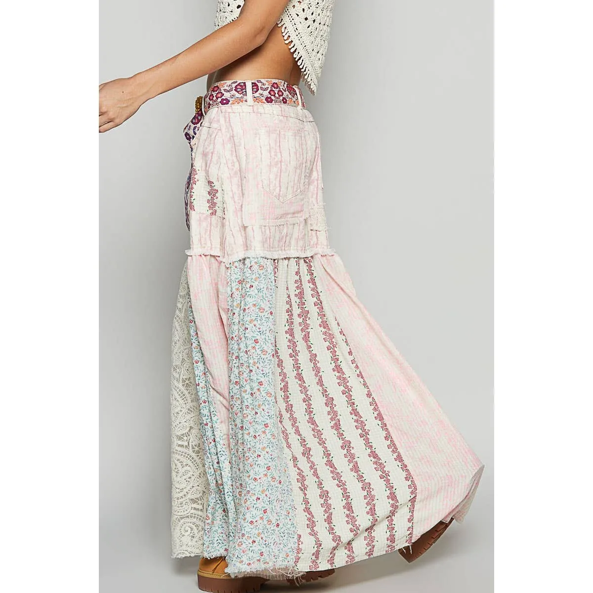 POL Clothing Woven Floral Print Mixed Skirt