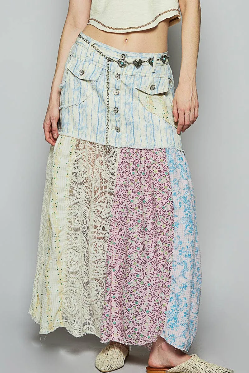 POL Clothing Woven Floral Print Mixed Skirt