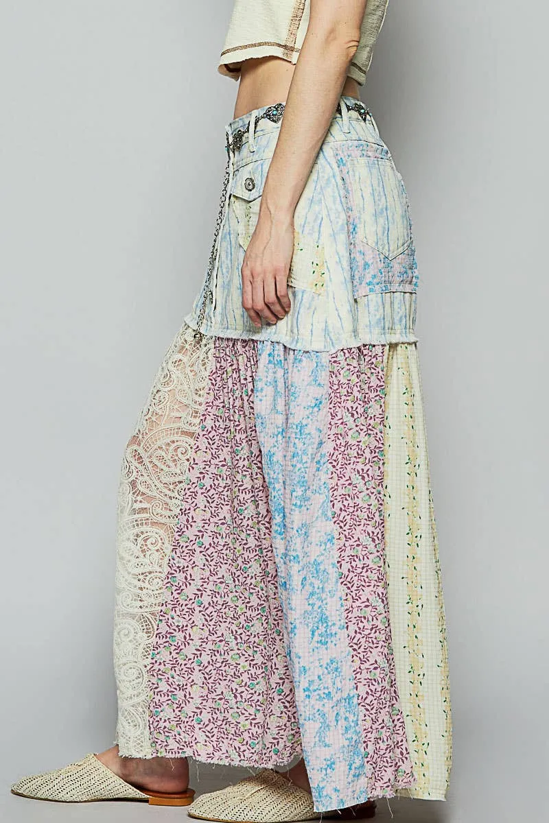 POL Clothing Woven Floral Print Mixed Skirt