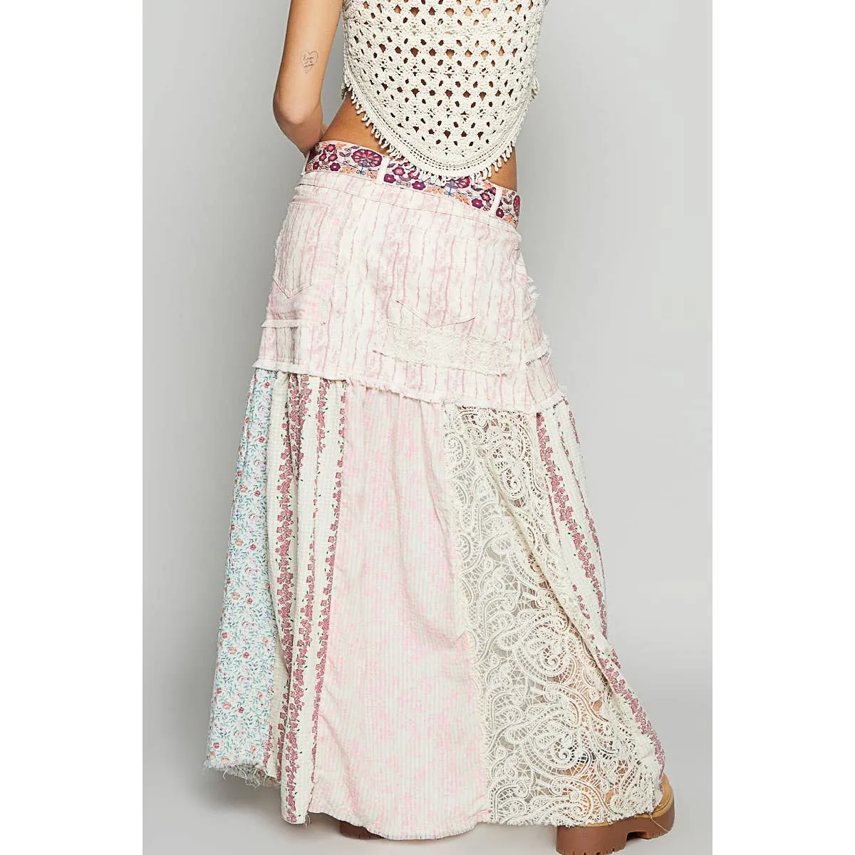 POL Clothing Woven Floral Print Mixed Skirt