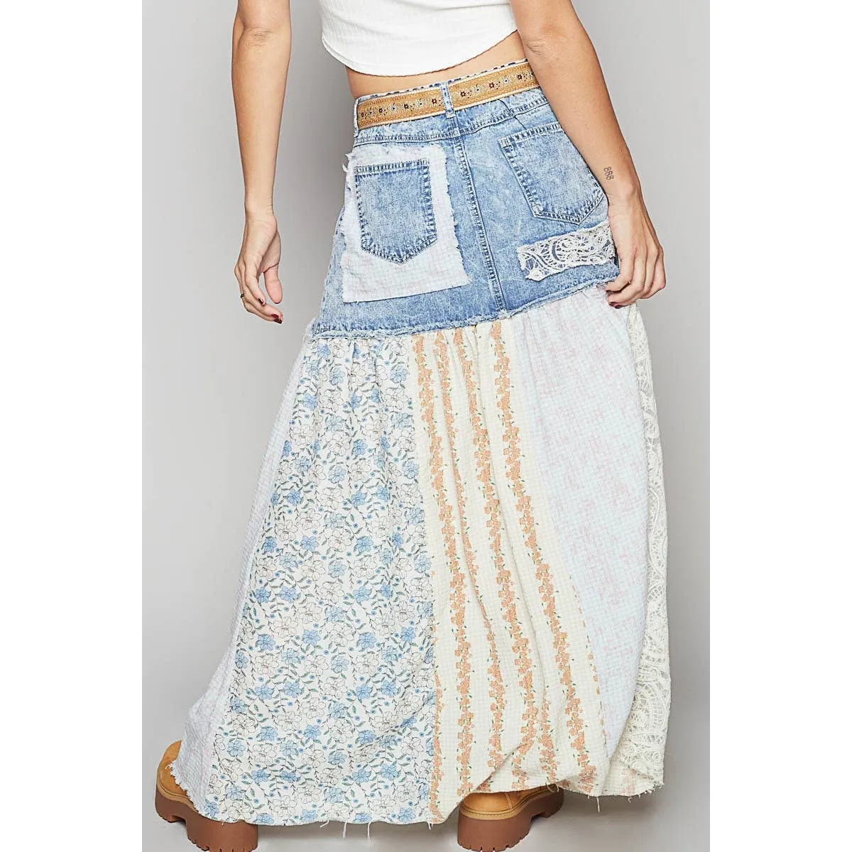 POL Clothing Woven Floral Print Mixed Skirt
