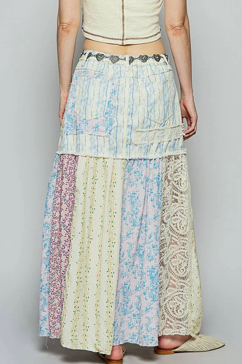 POL Clothing Woven Floral Print Mixed Skirt