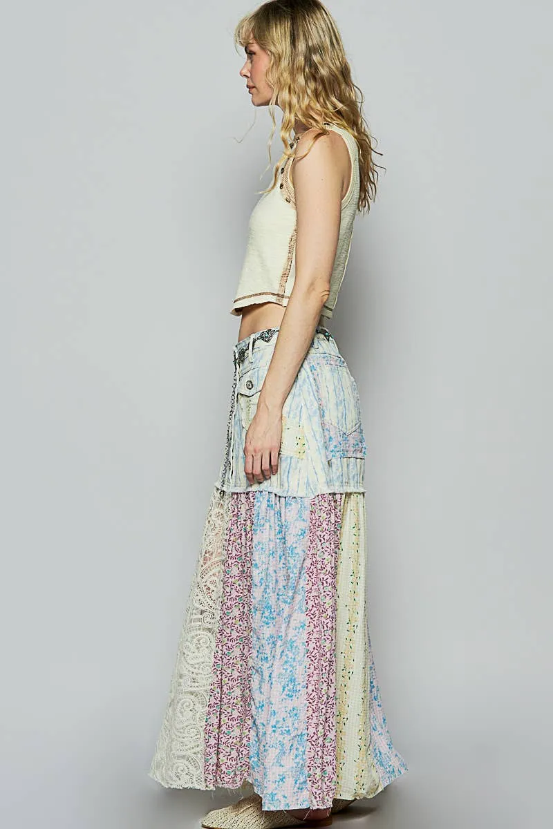 POL Clothing Woven Floral Print Mixed Skirt