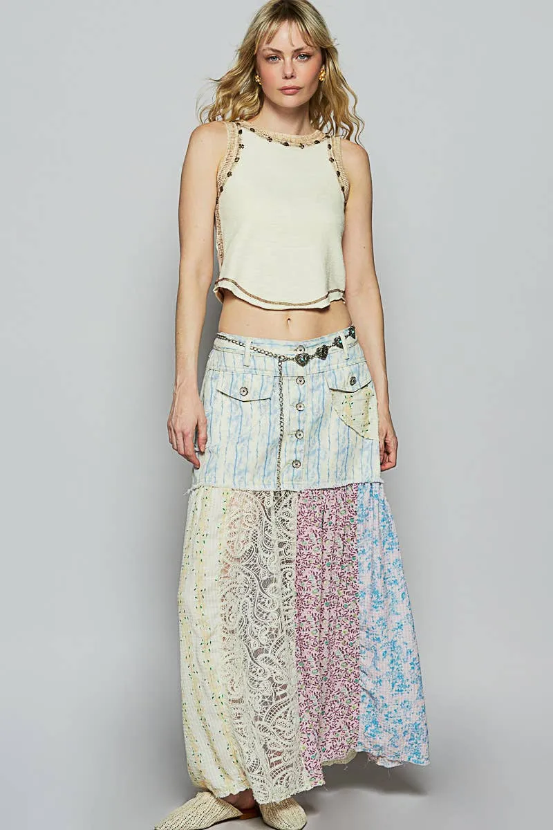POL Clothing Woven Floral Print Mixed Skirt