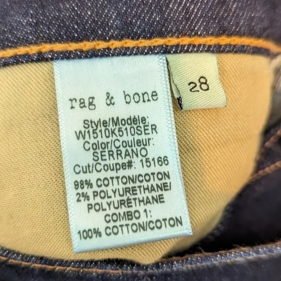 Rag &amp; Bone Cropped Serrano Jeans Dark Wash Denim Crop Womens 28 Mid Rise