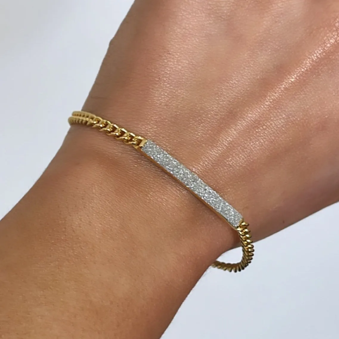 Rebecca Jolie Diamond Dust Bar Pendant Gold Curb Chain Bracelet