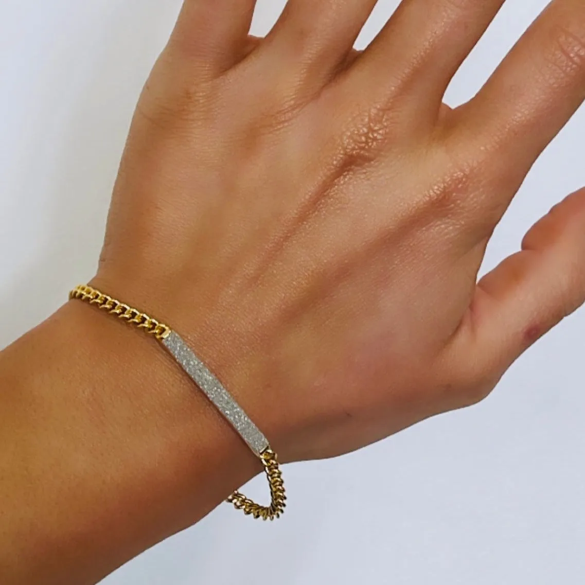 Rebecca Jolie Diamond Dust Bar Pendant Gold Curb Chain Bracelet