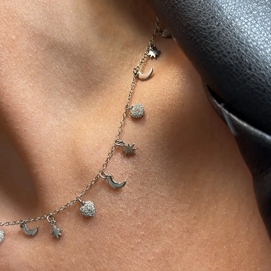 Rebecca Jolie Star & Moon Silver Necklace