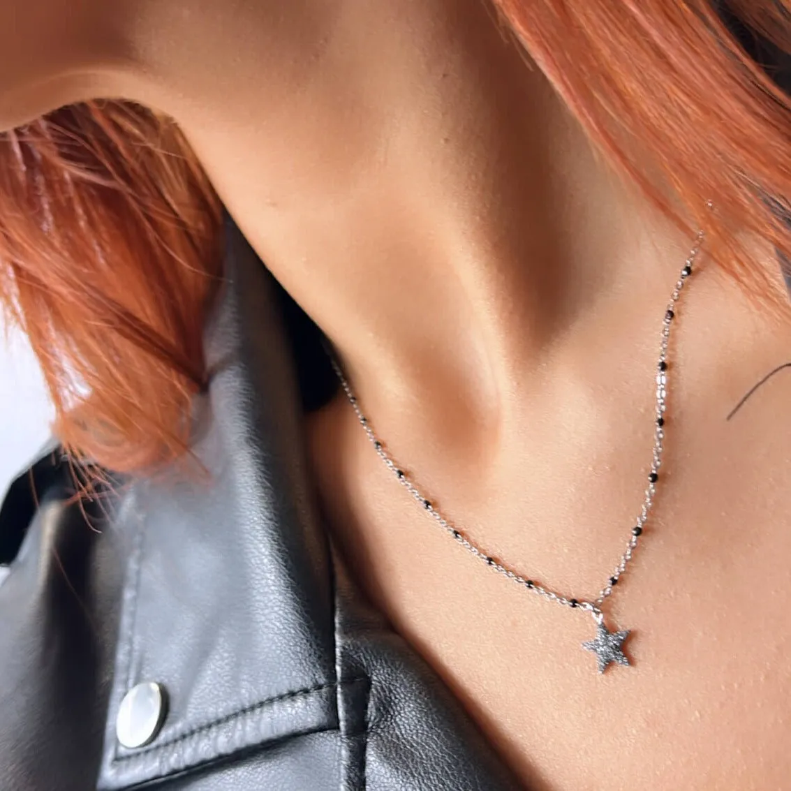 Rebecca Jolie Star Silver & Black Necklace