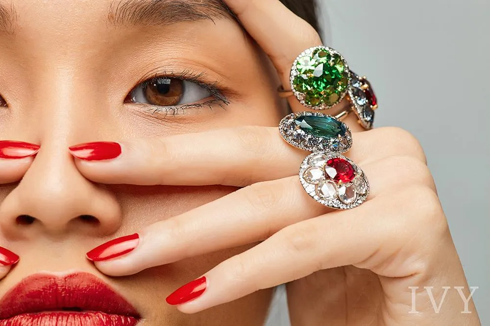 Red Spinel and Diamond Disco Ring