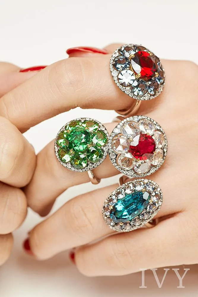 Red Spinel and Diamond Disco Ring