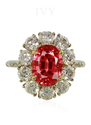 Red Spinel and Diamond Ring