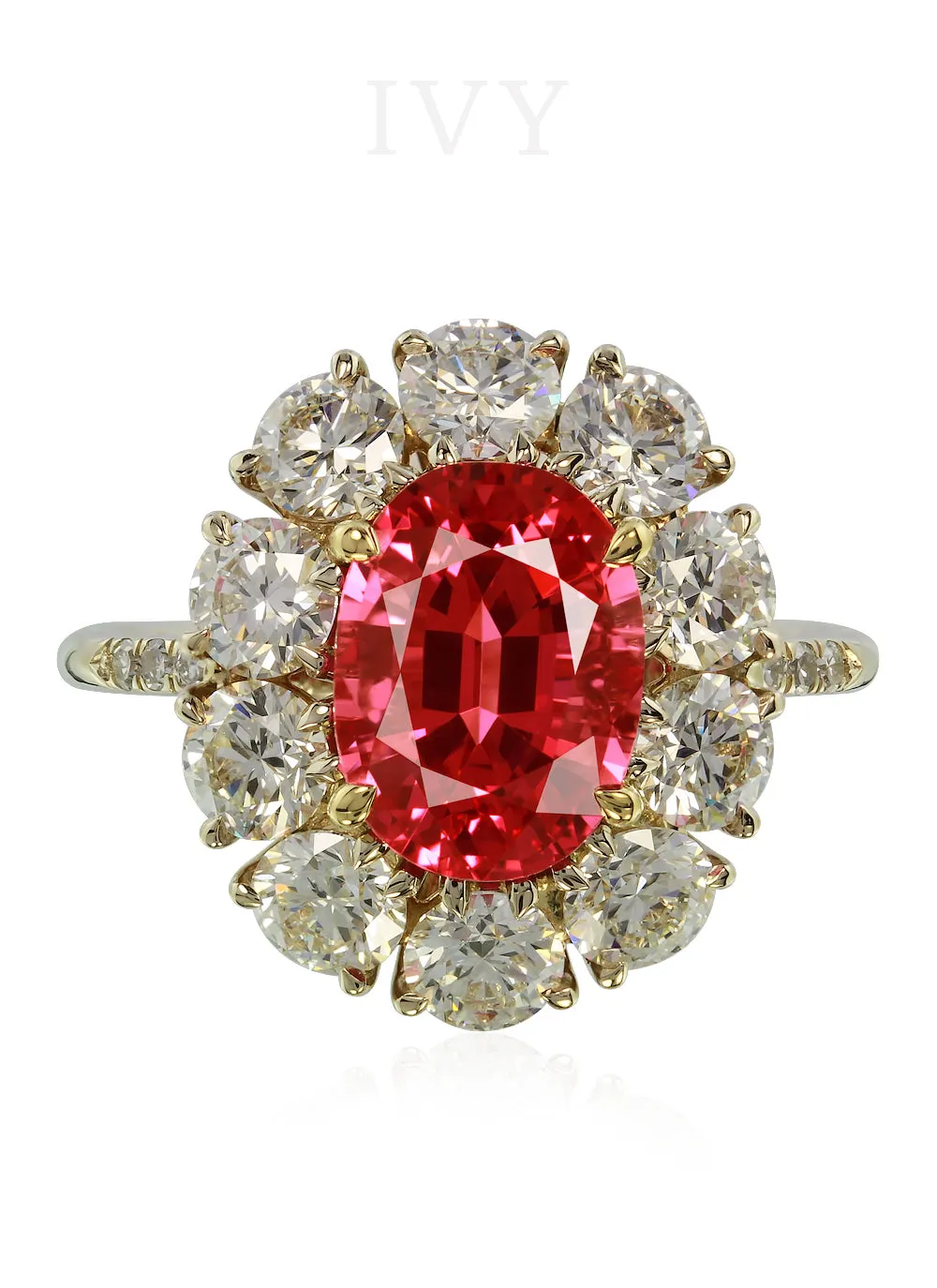 Red Spinel and Diamond Ring