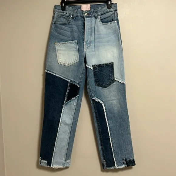 Revice Deconstructed Patchwork Denim Straight-leg High-rise Jeans Women's 27