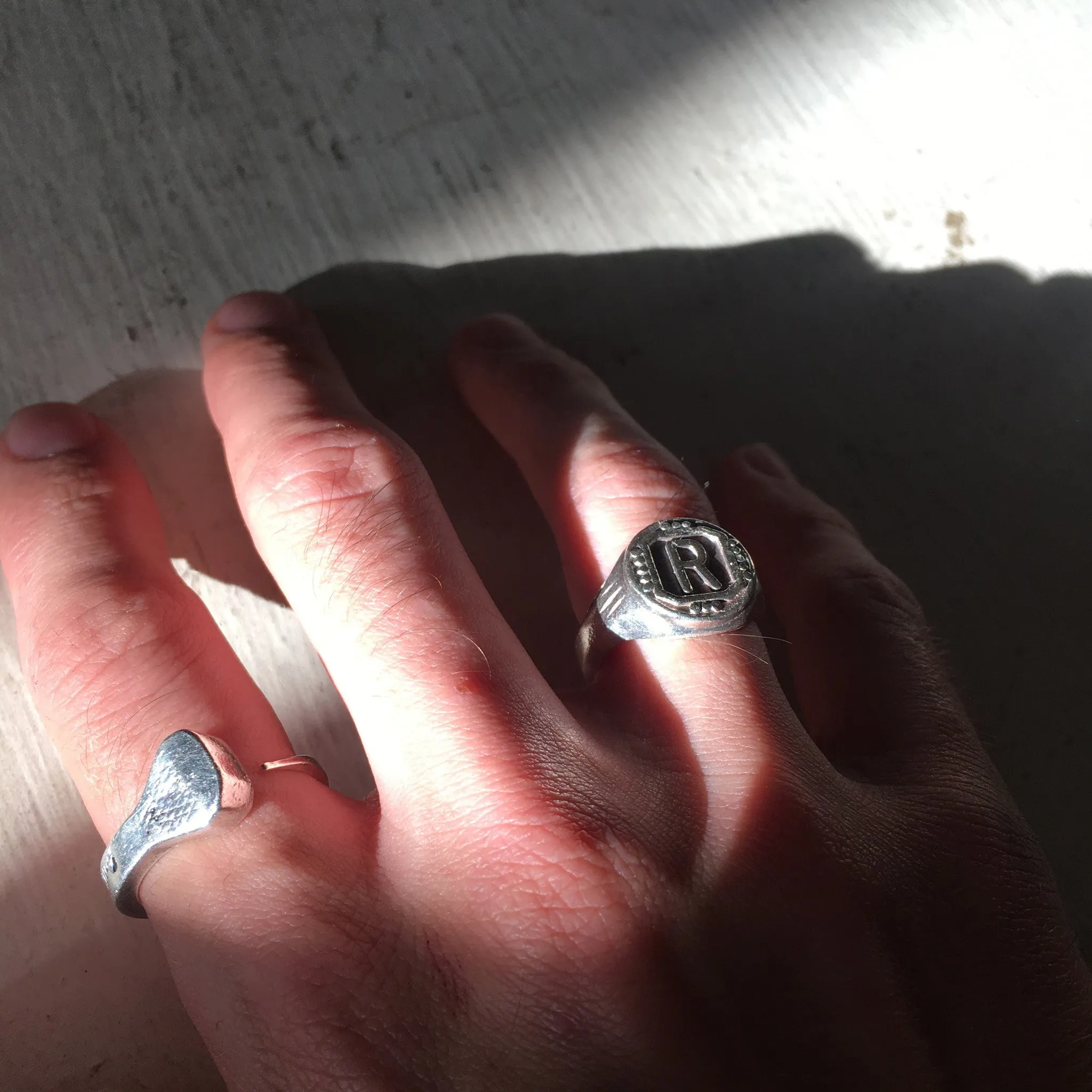 Riff Raff "R" Sterling Silver Signet Ring as worn by Reeve Carney