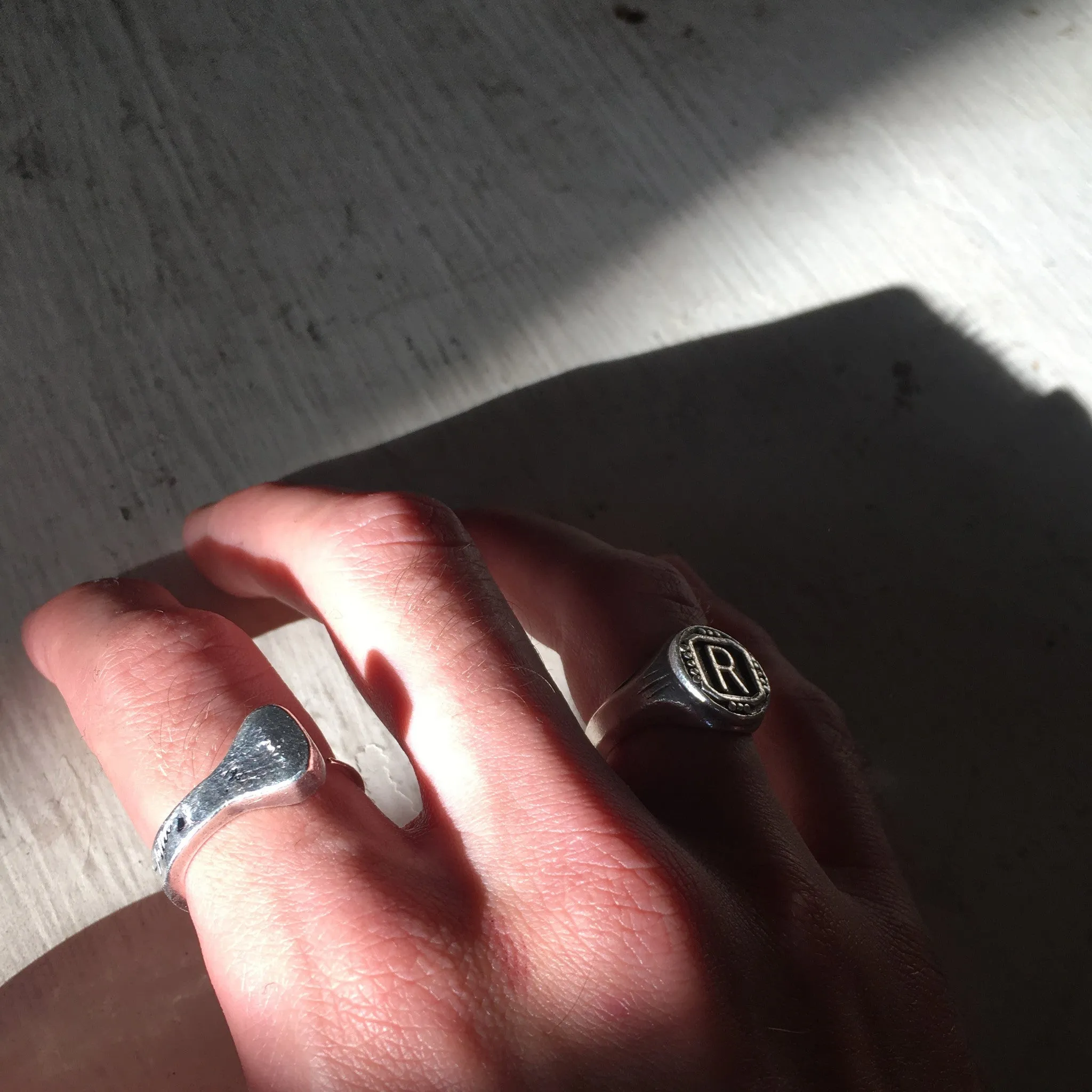 Riff Raff "R" Sterling Silver Signet Ring as worn by Reeve Carney