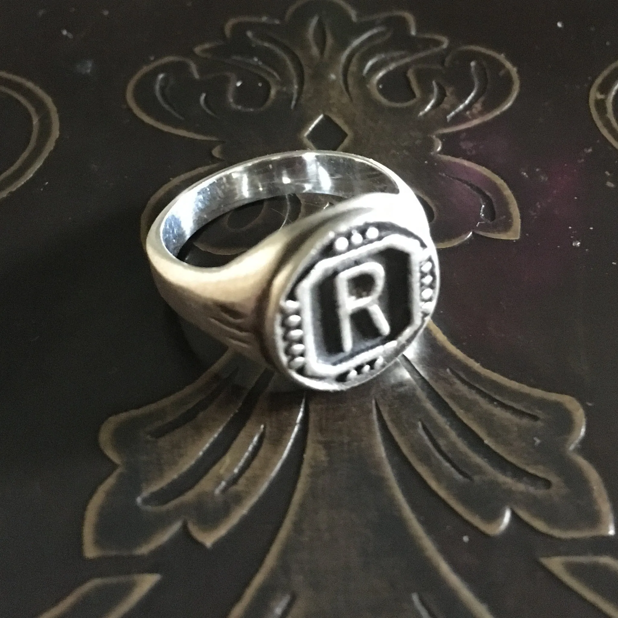 Riff Raff "R" Sterling Silver Signet Ring as worn by Reeve Carney