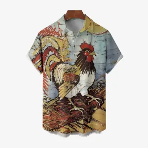 Rooster Cartoon Print Casual Large Size Short Sleeve Shirt 2407000456