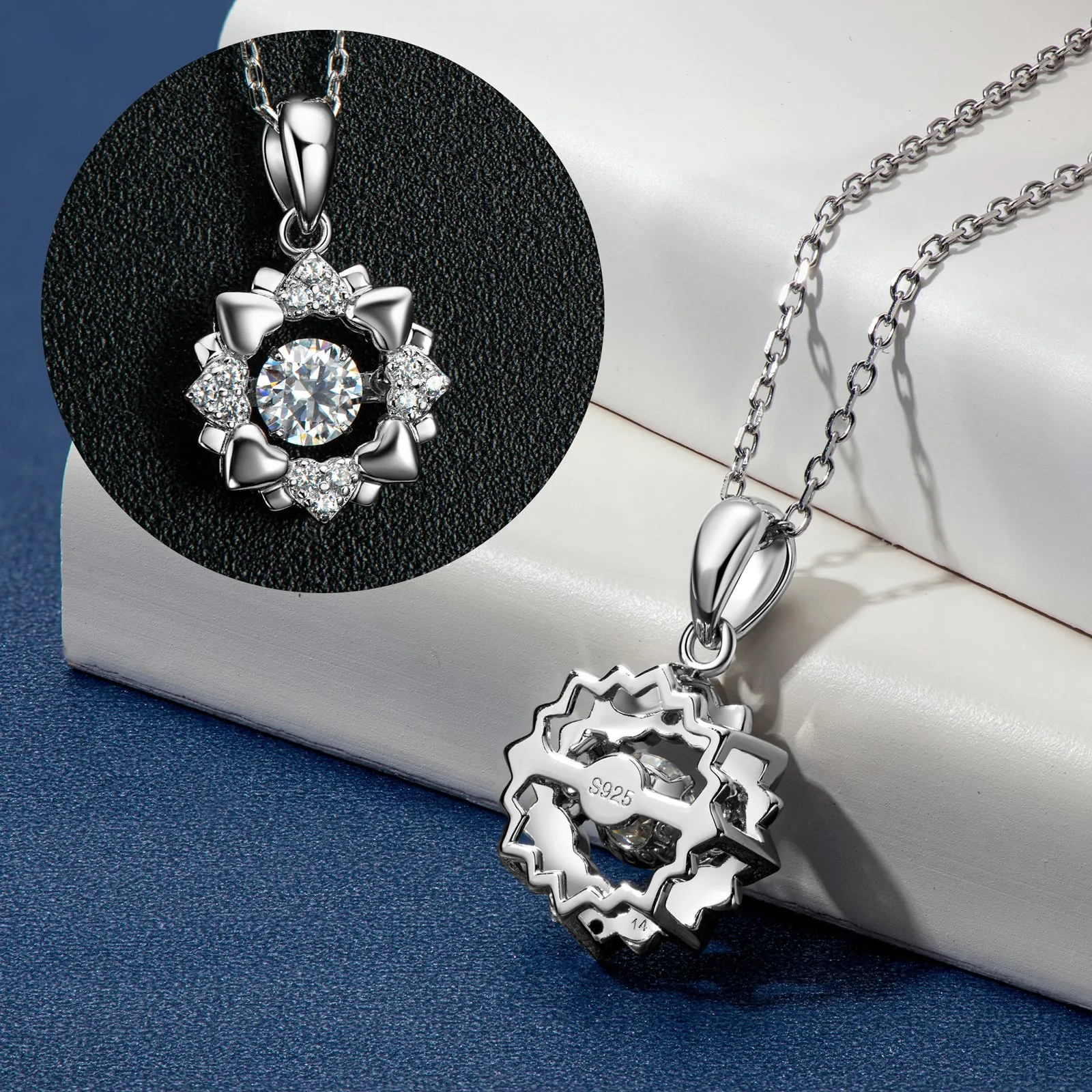 Round Cut 0.5ct Moissanite Heart Halo Dancing Pendant Necklace
