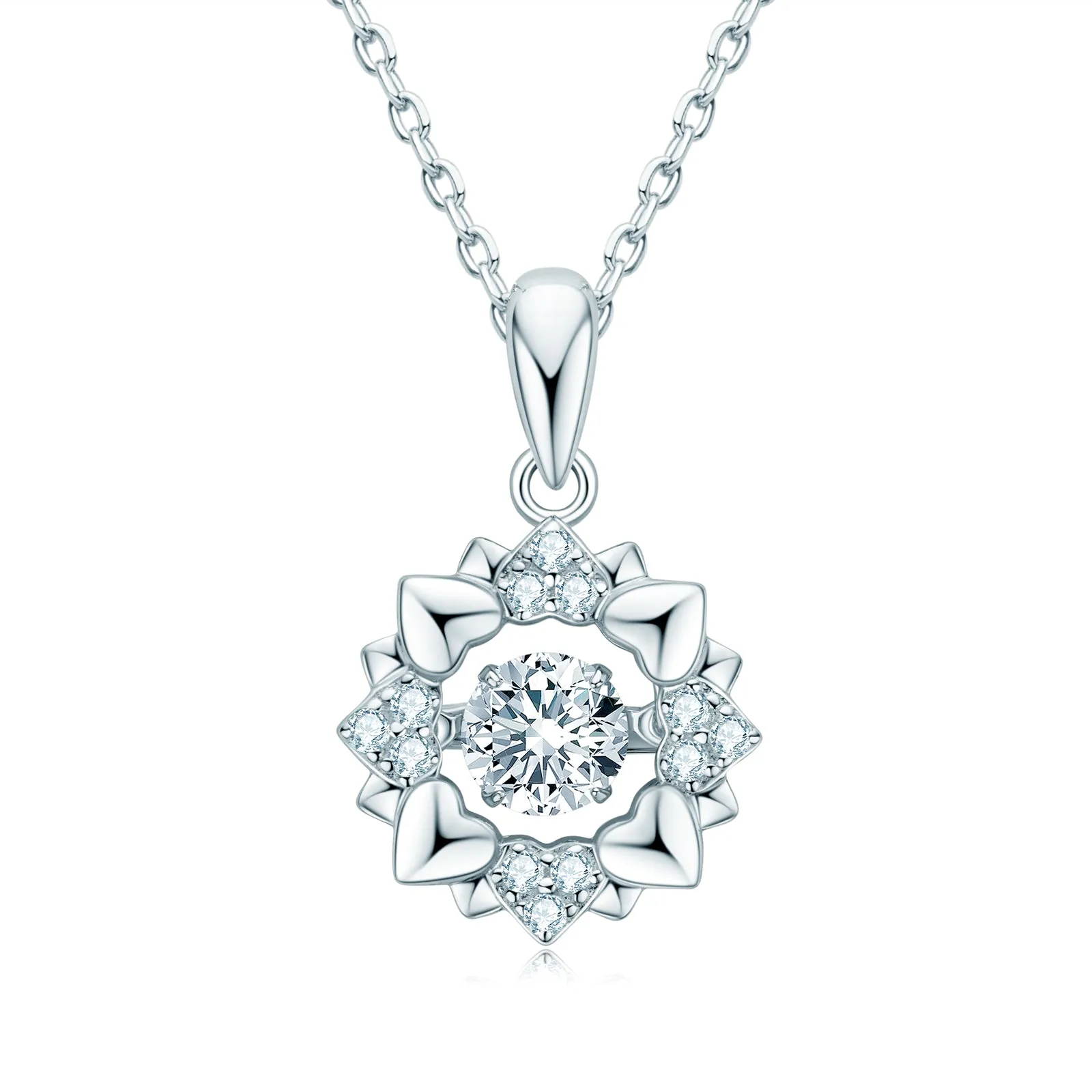 Round Cut 0.5ct Moissanite Heart Halo Dancing Pendant Necklace