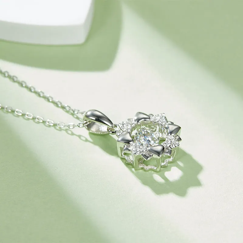 Round Cut 0.5ct Moissanite Heart Halo Dancing Pendant Necklace