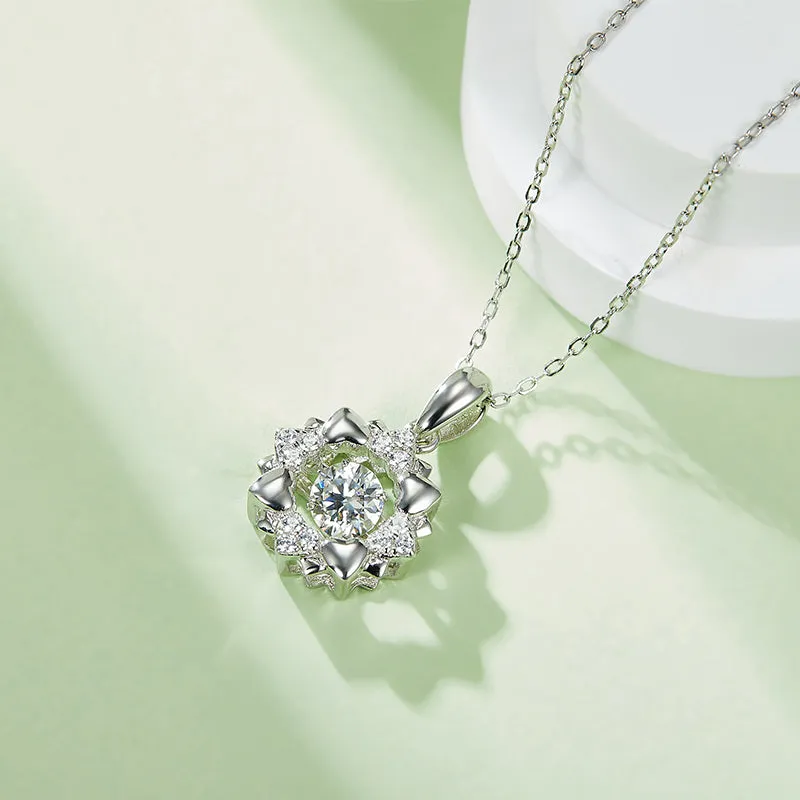 Round Cut 0.5ct Moissanite Heart Halo Dancing Pendant Necklace