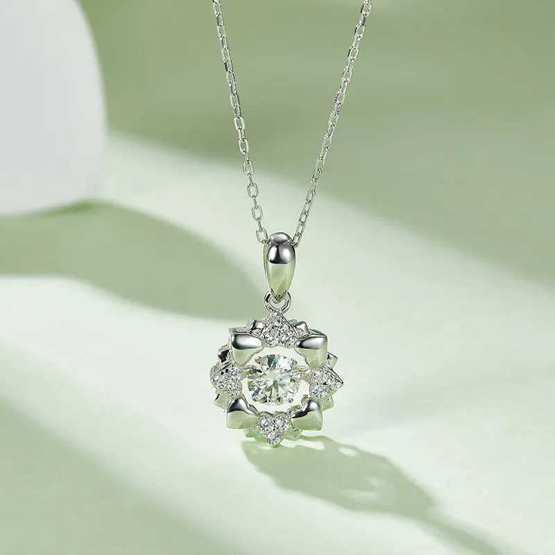 Round Cut 0.5ct Moissanite Heart Halo Dancing Pendant Necklace