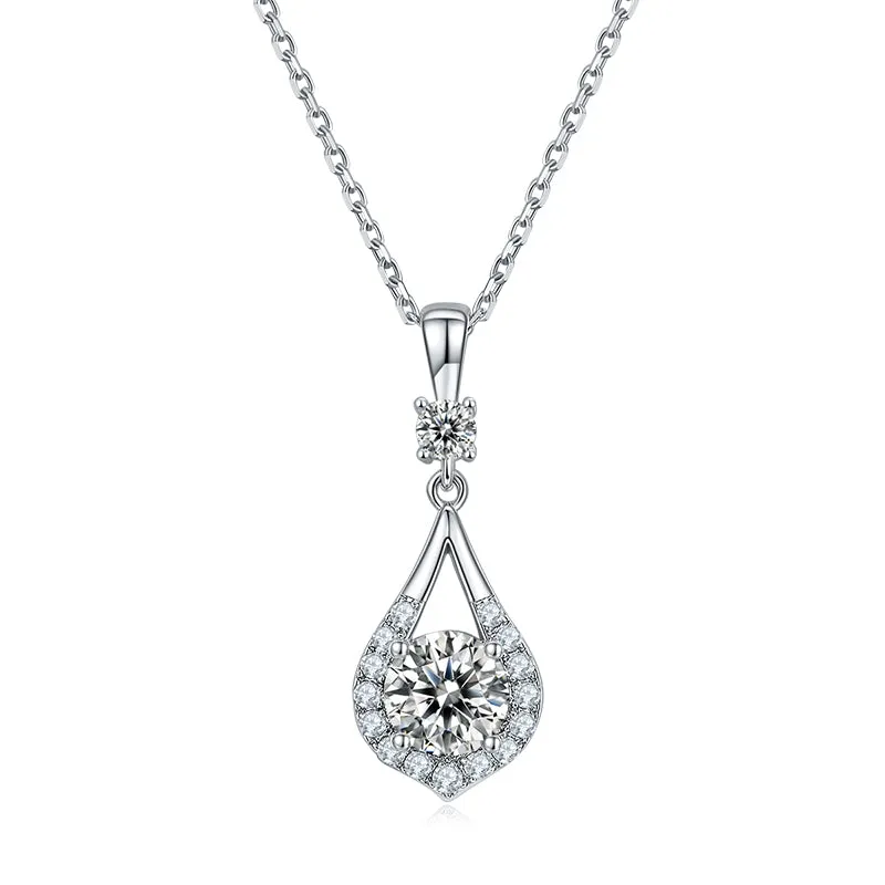 Round Cut 1.0CT Moissanite Pear Shape Pendant Necklace