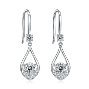 Round Cut 1.0CTW. White Moissanite Teardrop Hook Earrings
