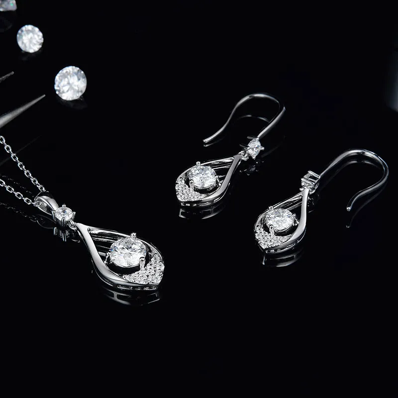 Round Cut 1.0CTW. White Moissanite Teardrop Hook Earrings