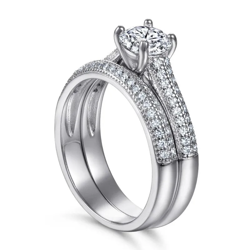 Round Cut Diamond White Gold Half Eternity Engagement Set
