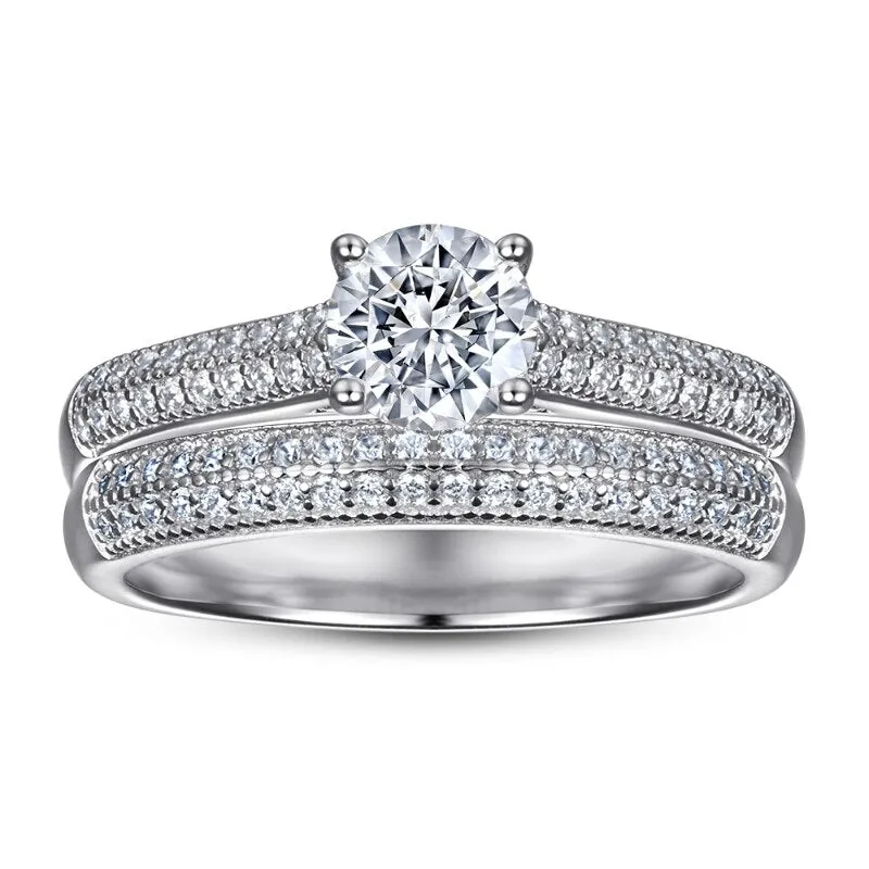 Round Cut Diamond White Gold Half Eternity Engagement Set