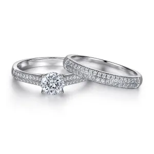 Round Cut Diamond White Gold Half Eternity Engagement Set