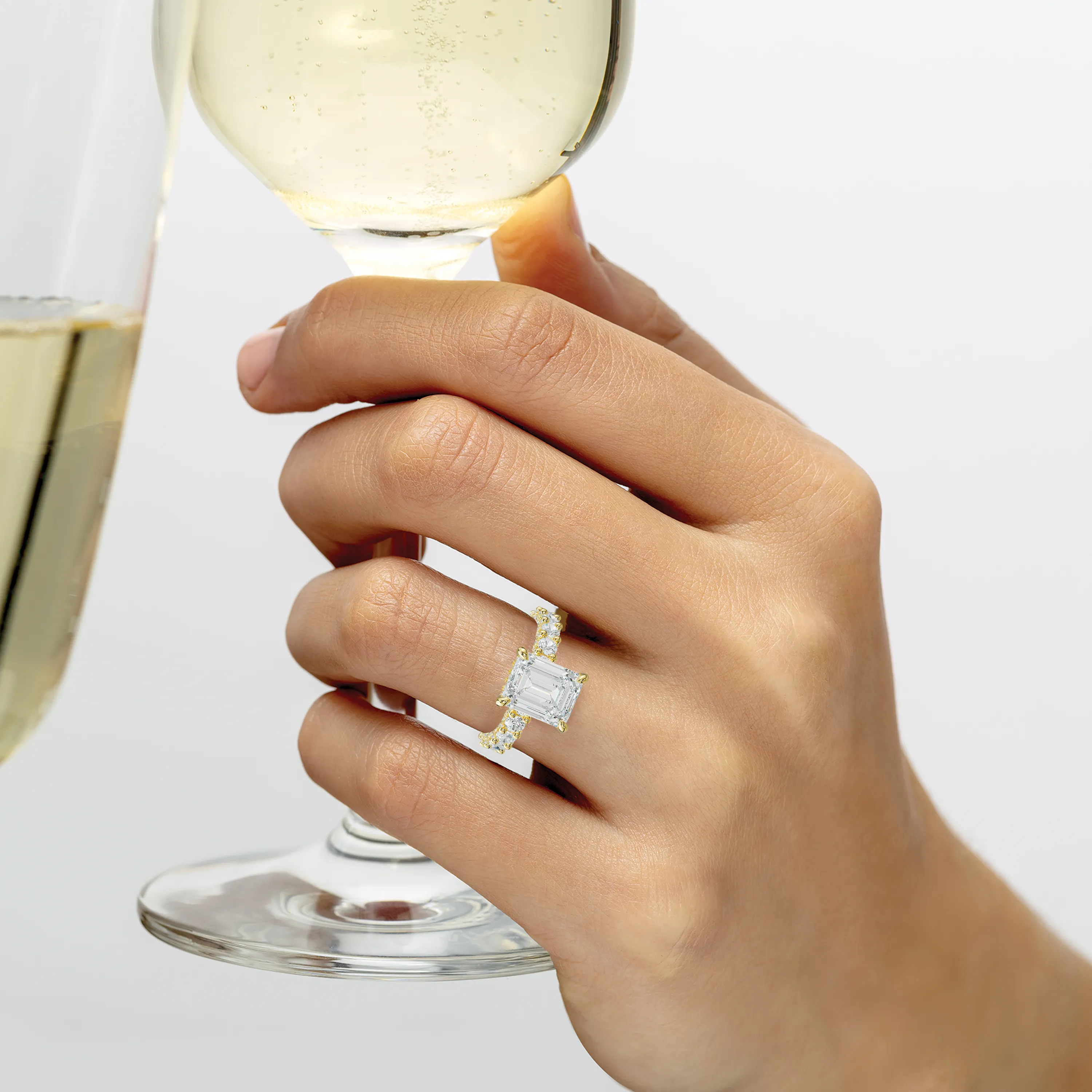 Savannah Emerald Cut Diamond Engagement Ring Accented Side Stones