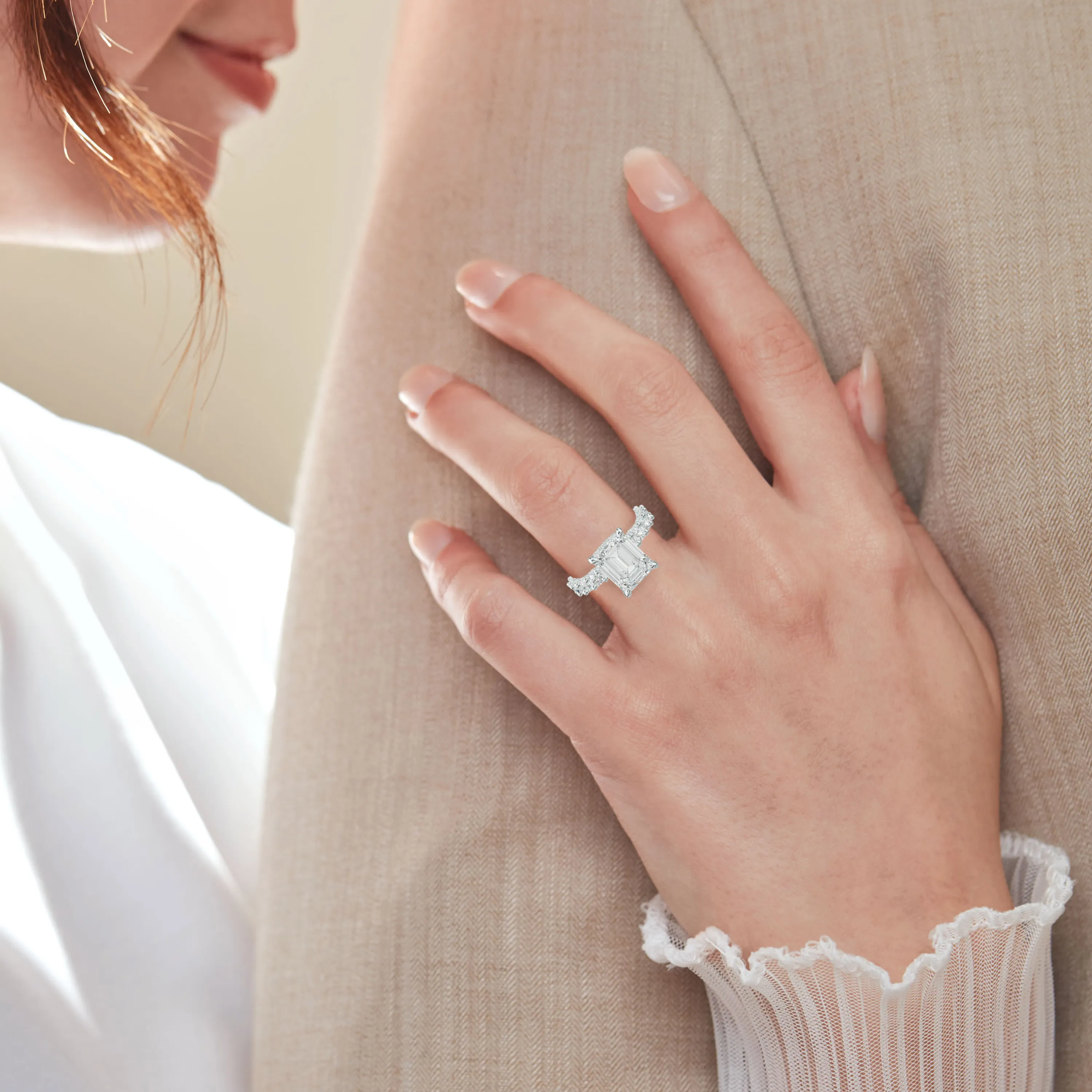 Savannah Emerald Cut Diamond Engagement Ring Accented Side Stones