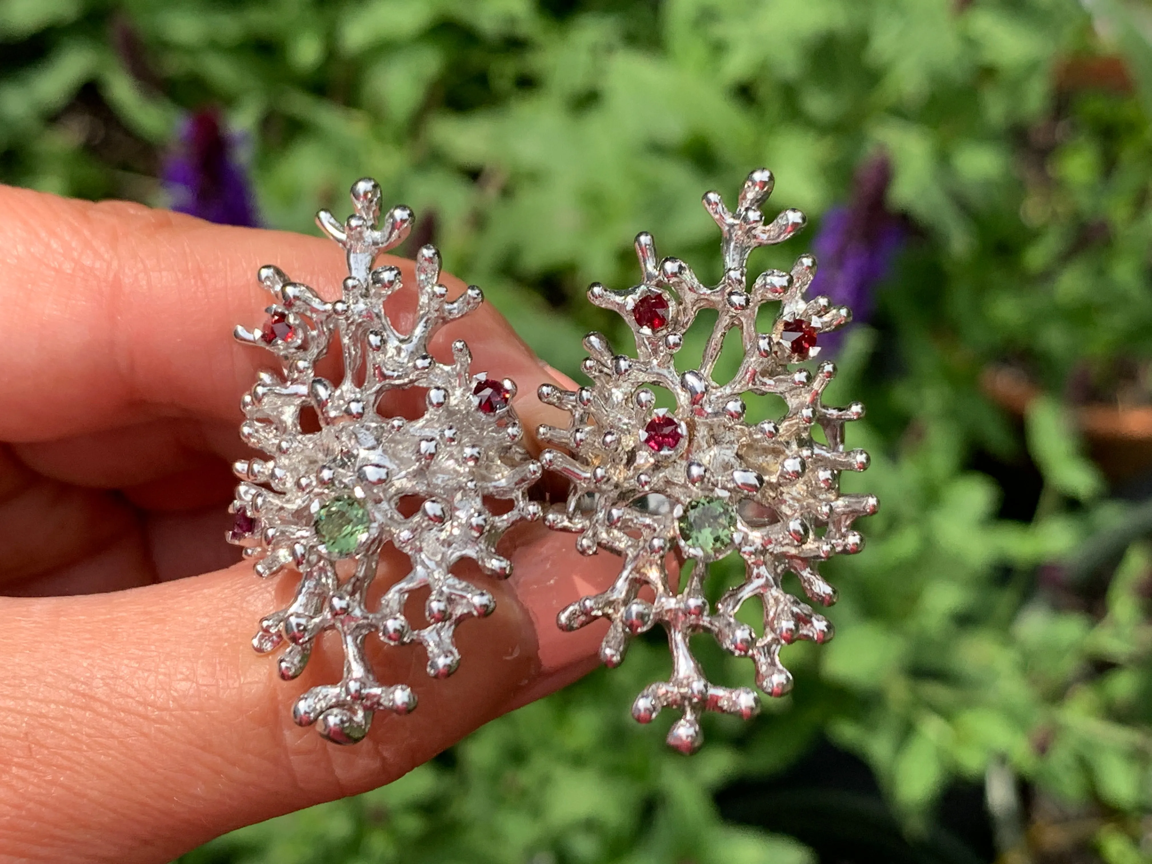 Sea Corals ring - Moldavite and Garnet