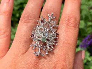Sea Corals ring - Moldavite and Garnet