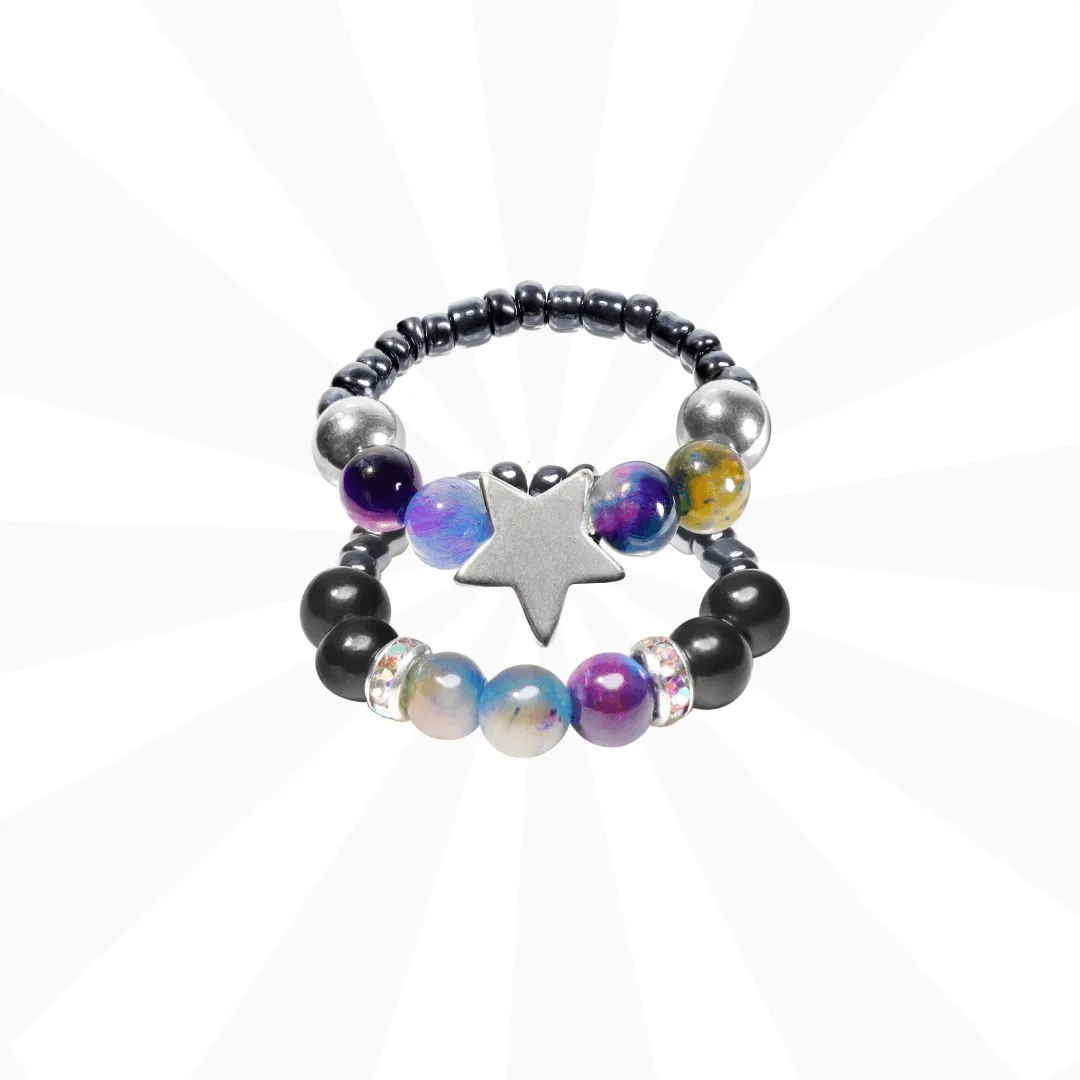 Shungite & Galaxy Stretch Ring Bundle - Fits Medium Fingers (6.5 - 8.5)