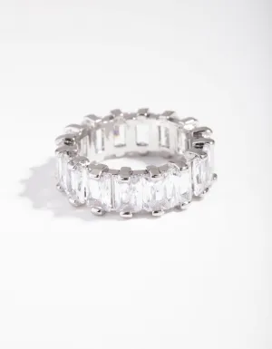 Silver Cubic Zirconia Rectangular Band Ring