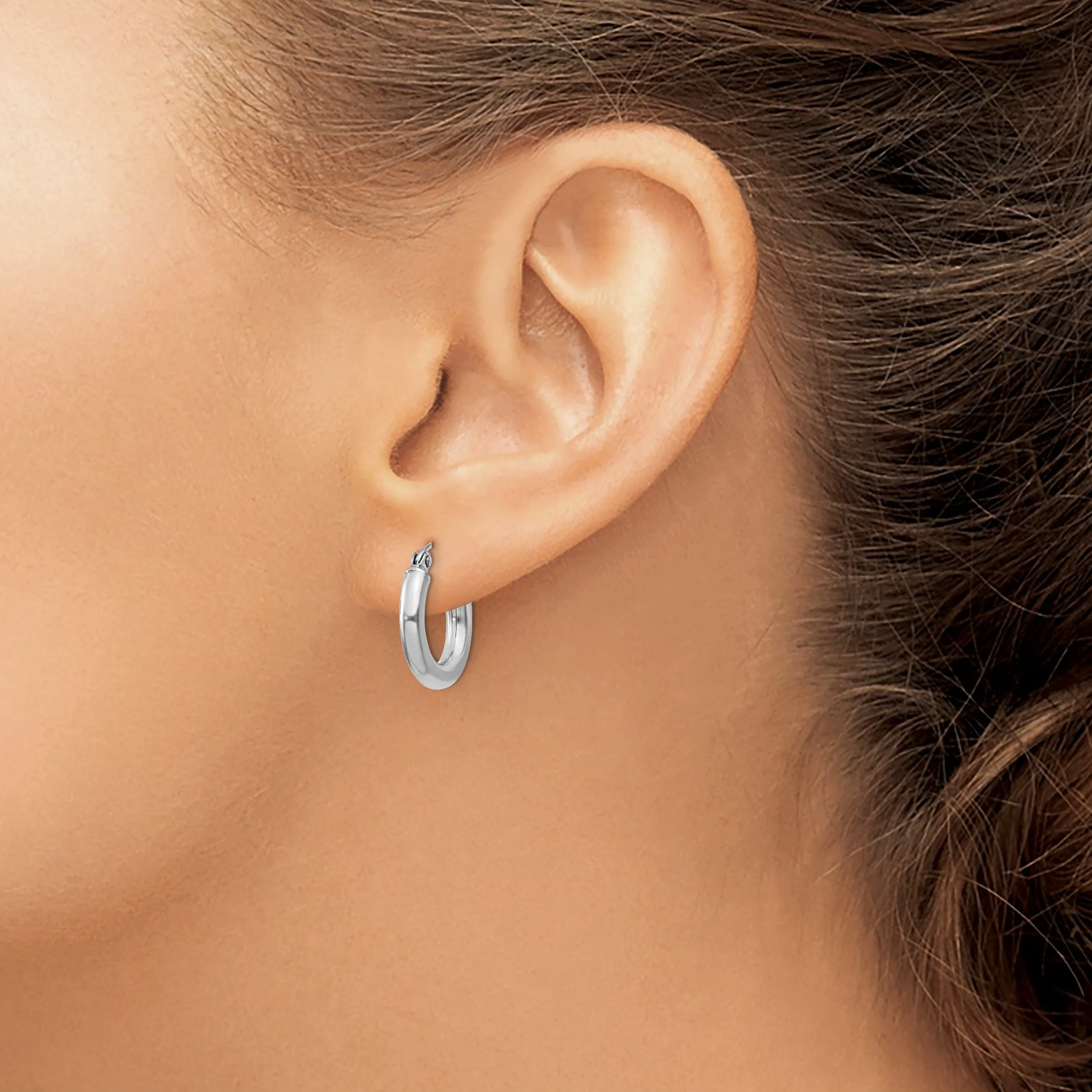Silver Hollow Round Hoop Hinged Earrings