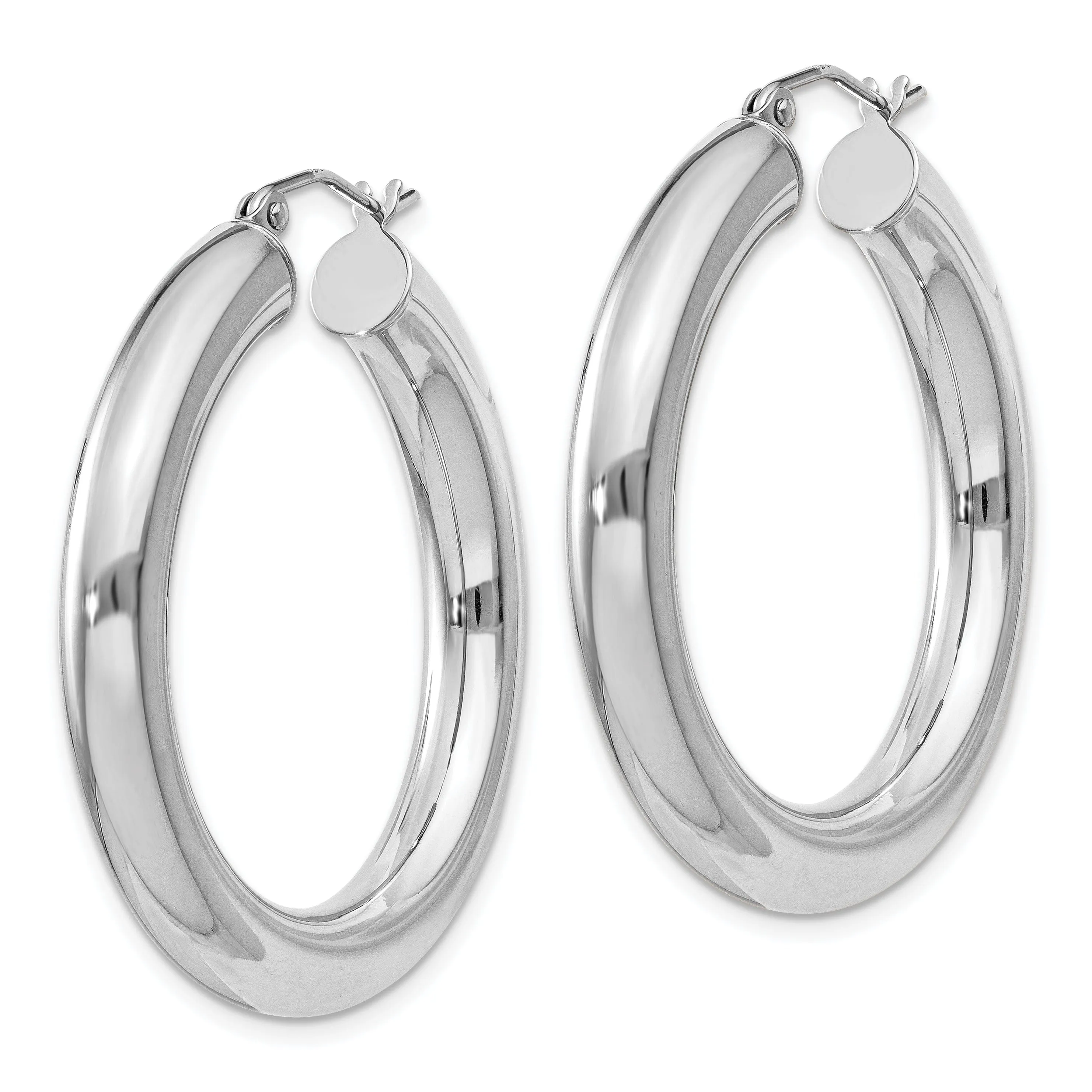 Silver Hollow Round Hoop Hinged Posts Earrings