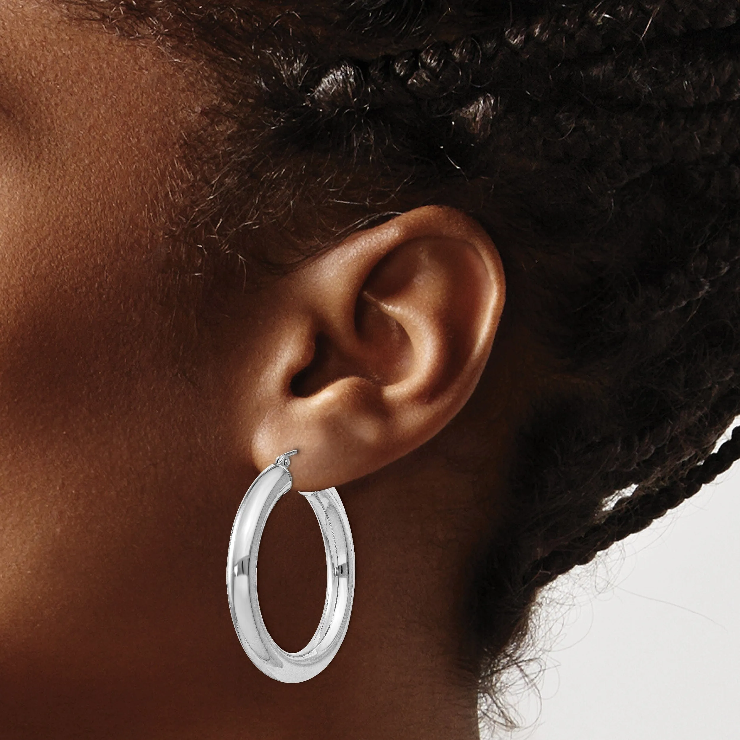 Silver Hollow Round Hoop Hinged Posts Earrings