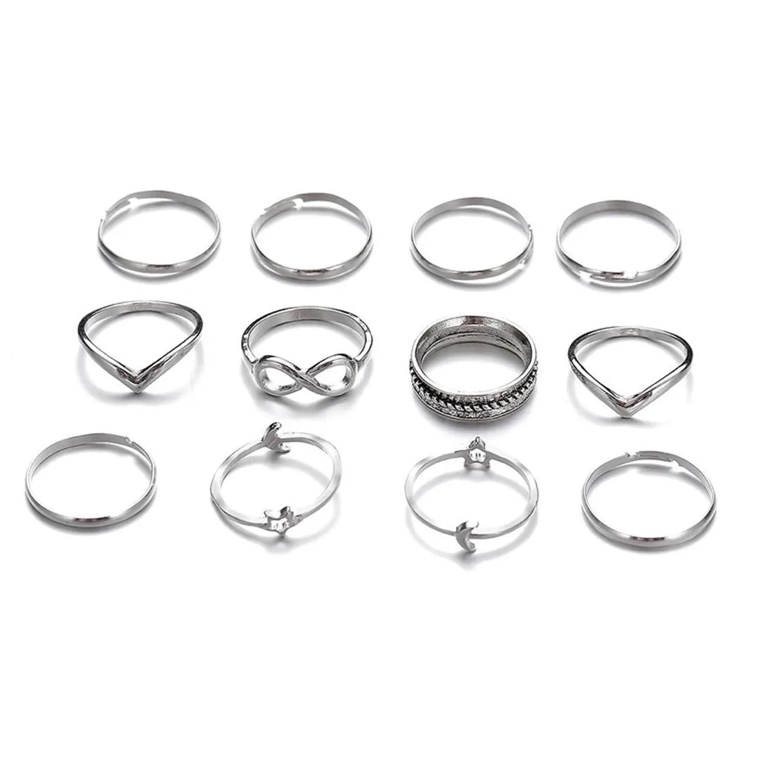 Silver Plated Nine Piece Love Infinity Ring Set
