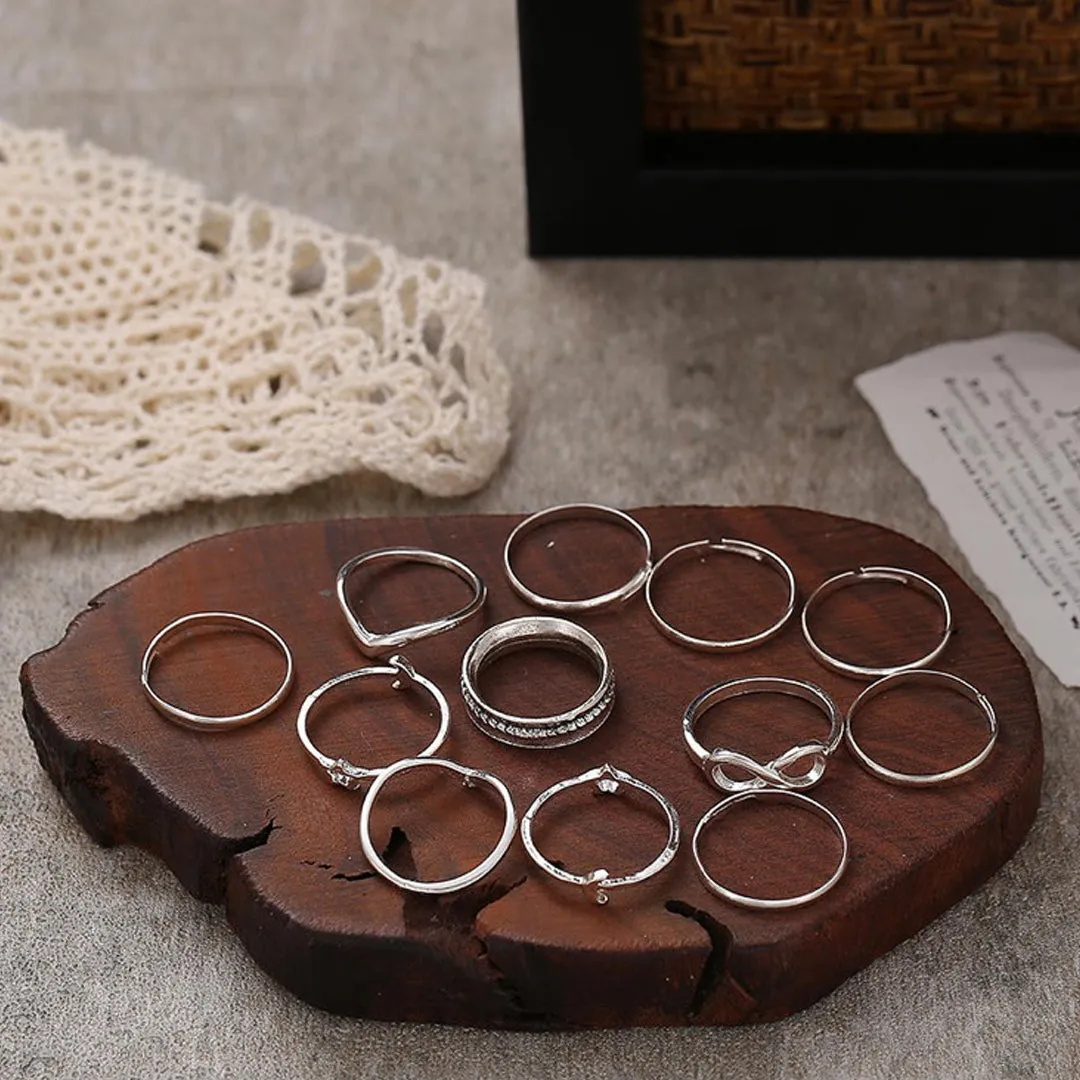 Silver Plated Nine Piece Love Infinity Ring Set