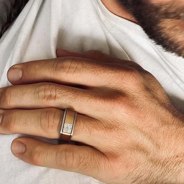Simon G. Satin & High Polish Finish Princess Cut Diamond Ring