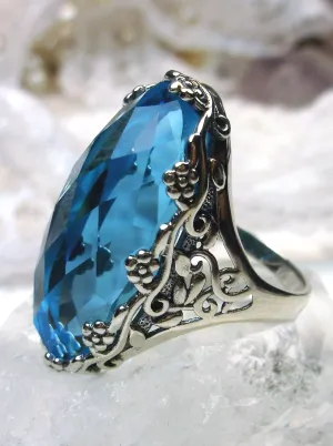 Sky Blue Aquamarine Ring, Large Oval gem, Vintage Reproduction Jewelry, Rosey Design #D97